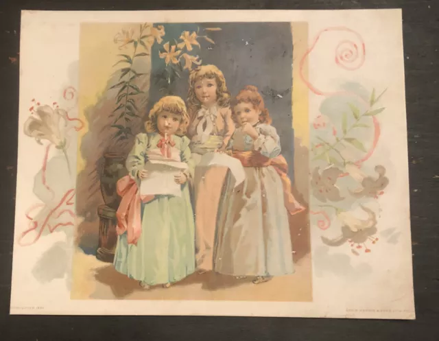 1800’s  VICTORIAN TRADE CARD WOOLSON SPICE LION COFFEE 3 Girls Singing