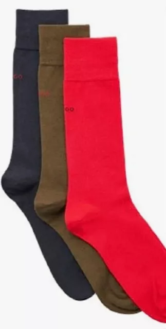 NEW HUGO BOSS Men's 3 Pack Solid Cotton Blend Socks Made In Portugal. 3