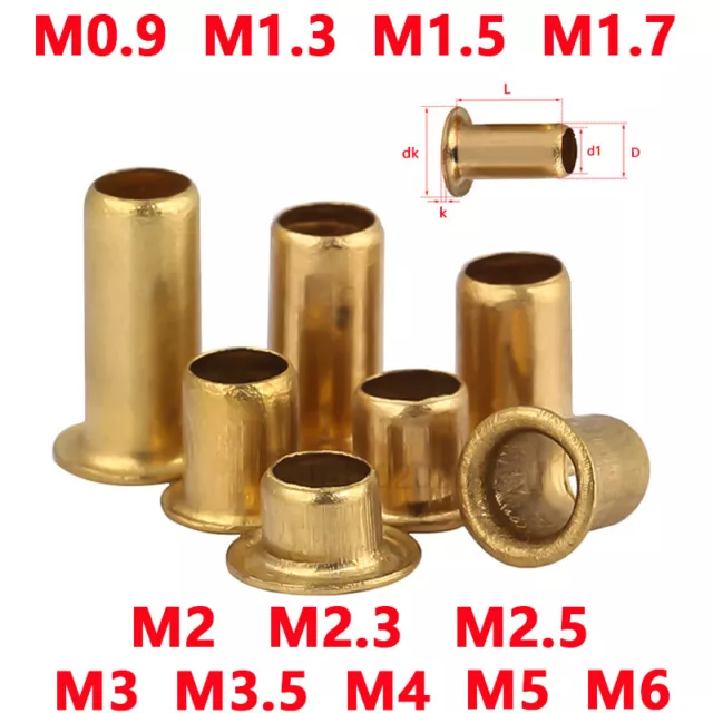 Rivetti cavi ottone rivetti tubolari M0.9 M1.3 M2 - M6 rivetti semi cavi DIN 7338
