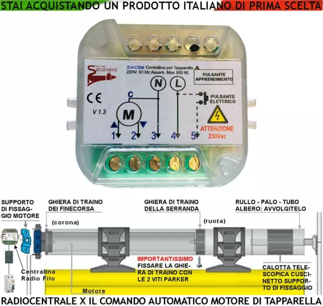 Centrale Comando Elettrico Radio Freq 433,92 Mhz  X Tapparella Automatica 220 V