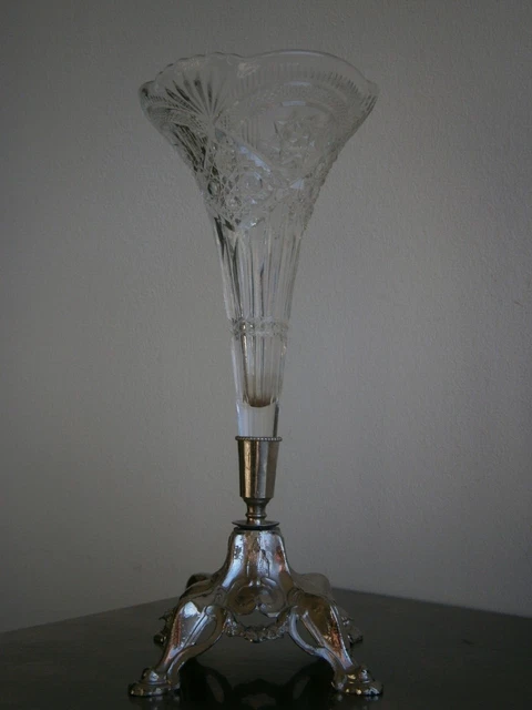 Vintage Vase Cornet Soliflore En Cristal/bronze - Déco Loft Ancien