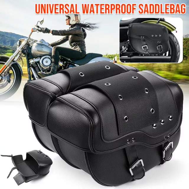 Motorcycle Bike Luggage Saddle Bag Storage Side Tool Bag PU Leather Universal