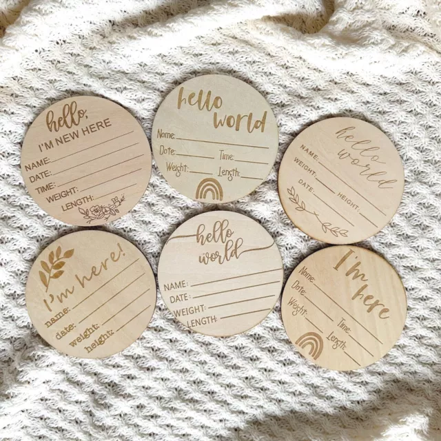 Milestone Card Customise Newborn Birth Baby Announcement Wooden Disc FREE POST