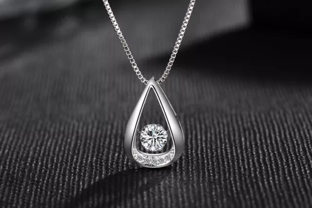 Water Drop Pendant 925 Sterling Silver Chain Necklace Womens Ladies Jewellery UK 3