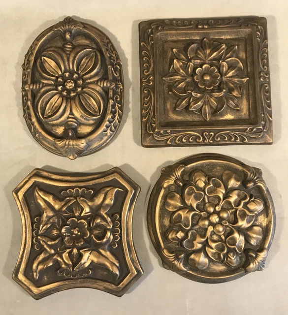 PV05380 Vintage Red Stoneware BRONZE FINISH Architectural Accent Plaque- 4 pcs