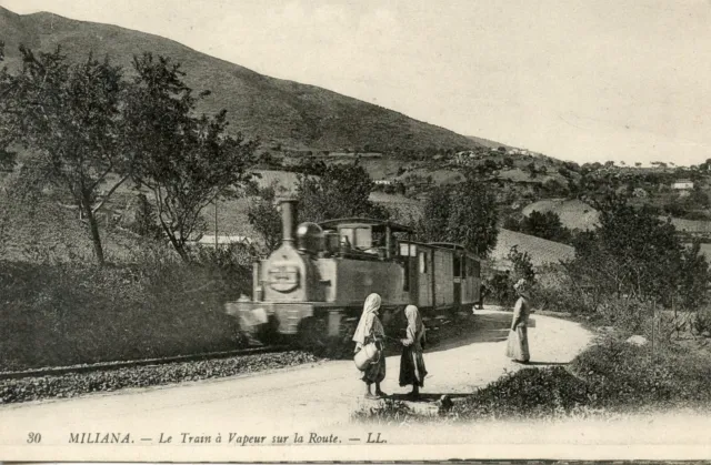 Carte Postale Algerie / Miliana Le Train A Vapeur Sur La Route