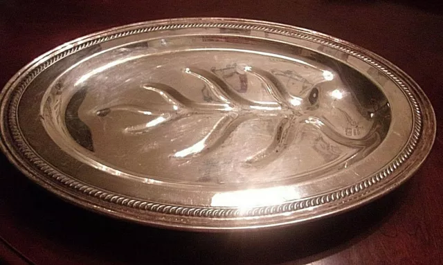 Silver Plate Serving Meat,Turkey Oval Footed Tray, Well Tree 16 3/8" X 11 5/8"