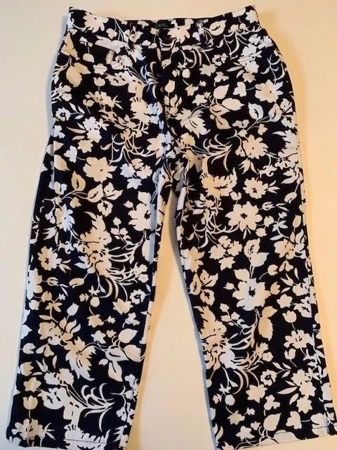 Floral WOMENS RALPH LAUREN CHAPS CAPRI PANTS BLACK AND WHITE SIZE 6