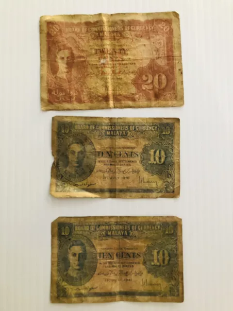 Malaya and British Borneo 20 and 10 Cents 1941 Lot of 3