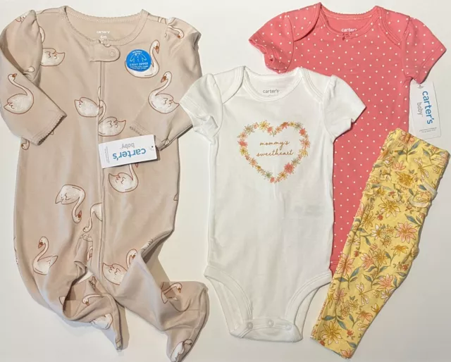 New Baby Girl Clothes 6 Months Pants Set And 6 Months Footed Sleeper Carters Lot