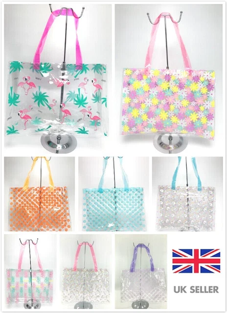 Reusable PVC Waterproof Swimming School Summer Beach Shopper Tote Holiday Bag UK