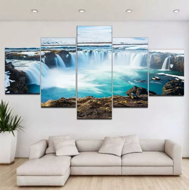 Waterfall Iceland Canvas Painting Picture Decor Modern Abstract 5Pcs Wall Art