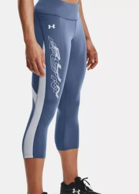 Under Armour Womens Heatgear Compression Mileage Graphic Capri Blue#1362232-Nwt