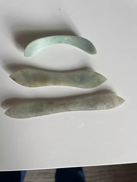 Antique Chinese Set Of  3 Jade Hair Pieces Pins China  3" 3.5" and 4"