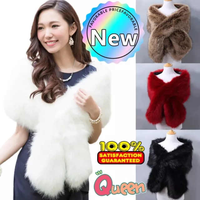 Women Fluffy Faux Fur Wedding Bridal Shawl Stole Cape Luxury Wrap Shrug Scarves