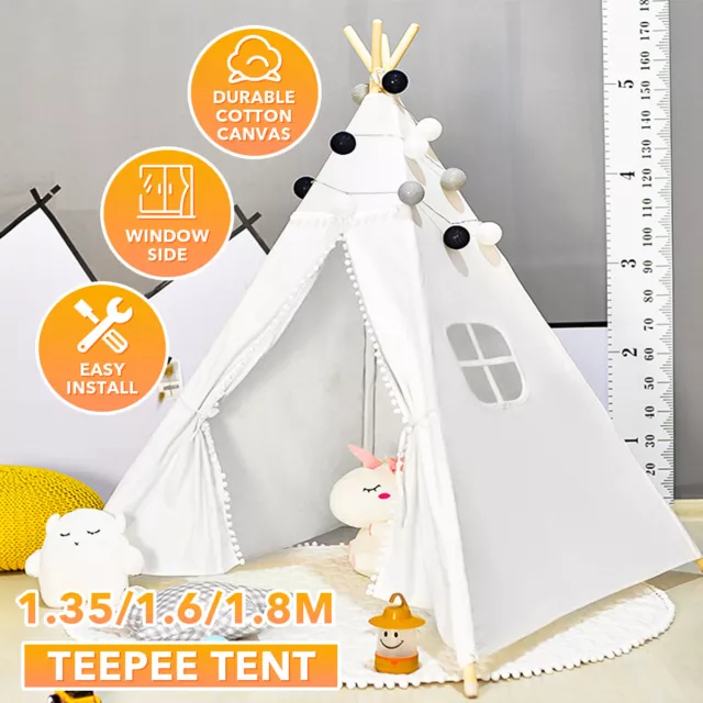 1.35-1.8m Large Kids Play Tent Cotton Teepee Foldable Children Playhouse Wigwam