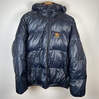 Retro Adidas Navy Blue Puffer Jacket Coat Men's Size UK Small 2004 369863 Hooded