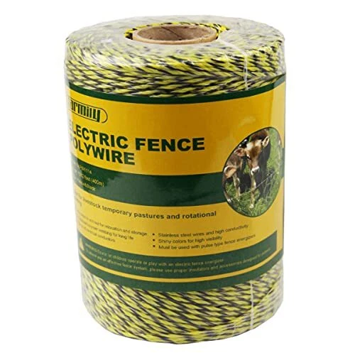Portable Electric Fence Polywire 1312 Feet 400 Meter 6 Conductor Yellow and B...