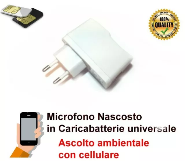 MICROSPIA MICROFONO AMBIENTALE USB caricabatterie usb nascosto, 4G LTE sim  card EUR 149,00 - PicClick IT