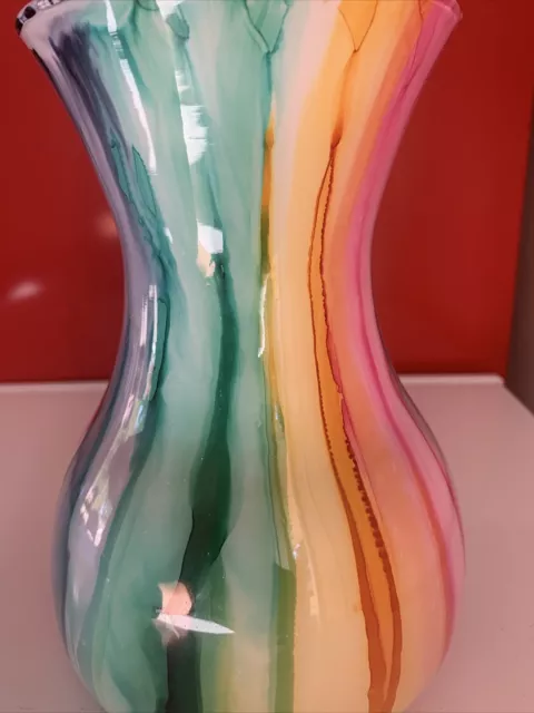 rainbow colored vase 8”