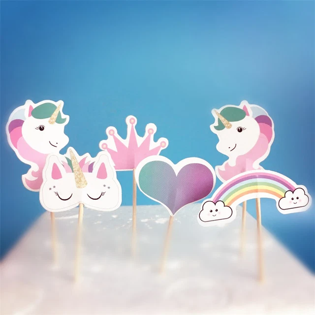 24 un. Hecho a mano unicornios cabeza cupcake toppers corona corazón pastel fiesta suministros ZR