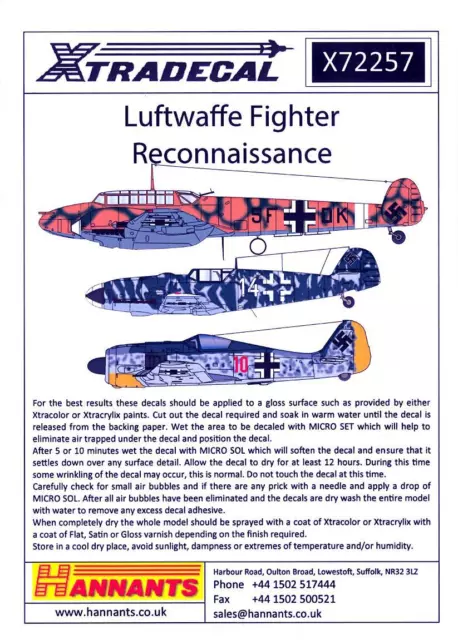 Xtra Decals 1/72 LUFTWAFFE FIGHTER RECONNAISSANCE Aircraft