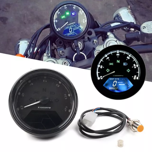 LCD Digital Universal Motorcycle Odometer Speedometer Tachometer 12000RPM Gauge