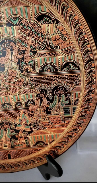 Vintage Lacquerware 12" Round Betel Nut Wood Plate/Charger/Burma 5