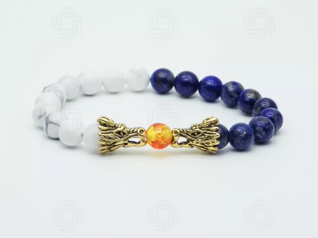 Mens Dragon Lapis Lazuli Howlite Bracelet Chinese Wealth Success Power Gift UK