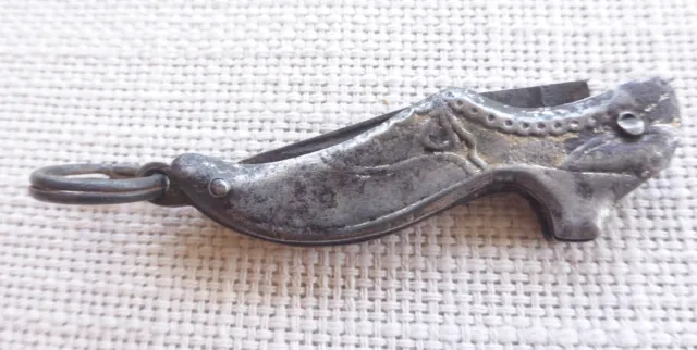 Antique Pocket Knife Edwardian Ladies Shoe Metal Single Blade, Ring to Attach