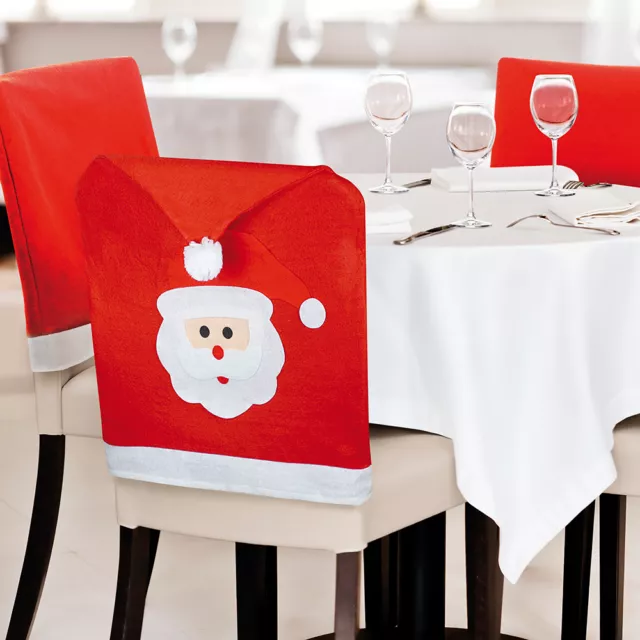 10 Pcs Christmas Decorations Happy Santa Hat Chair Back Covers Dinner Decor Red