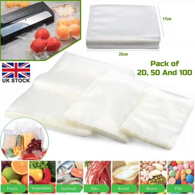 100X Textured Vacuum Sealer Bags Vac Seal Dry Wet Pack Food Saver Storage Bag