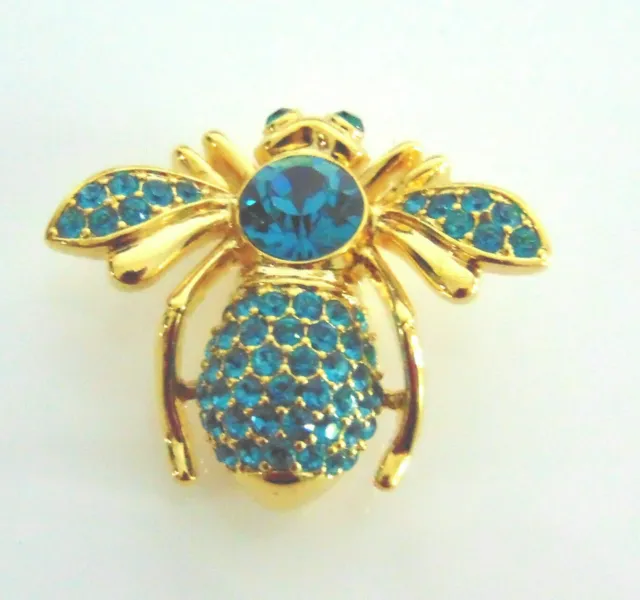 Pierre précieuse simulée Joan Rivers pierre de naissance épingle d'abeille topaze bleue décembre neuve dans sa boîte