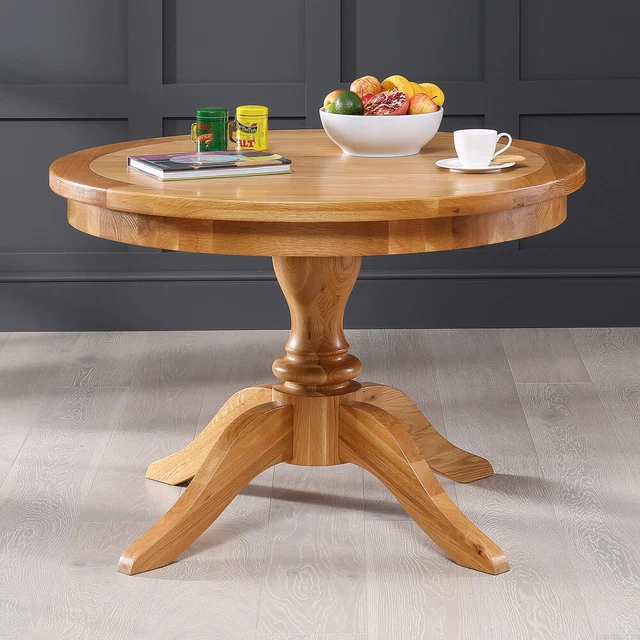 SOLID OAK ROUND 4 Seater Dining Table with Pedestal Base Dining ...
