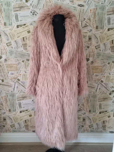 Boohoo Dusky Pink Mongolian Faux Fur Maxi Coat 8-10-12