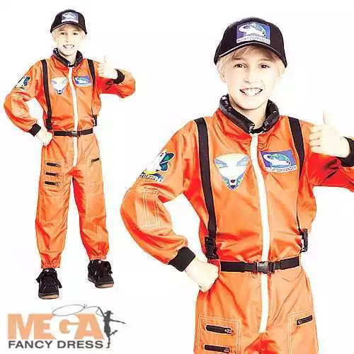 Astronaut Jumpsuit + Hat Boys Fancy Dress Space Uniform Kids Childs Costume New