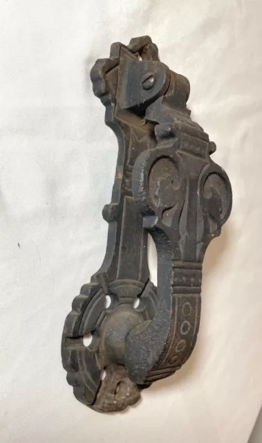 large antique ornate Eastlake Aesthetic solid heavy cast iron black door knocker