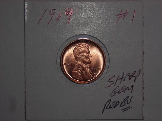 wheat penny 1909-P LINCOLN CENT GEM RED BU 1909 LOT #1 GEM RED UNC