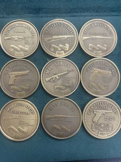 9 NRA CLASSIC Collectors Series Coins-M16-M14-M40-M9-M1903 Springfield