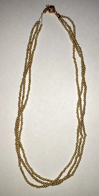 Collier Vintage Trois Rangs De Perles Tressées Anthracite Et Corail Doré - Modèle 3232, Occasion