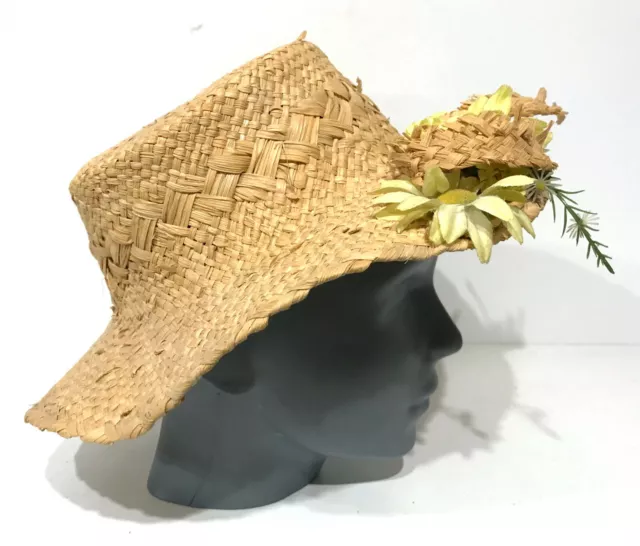 Ancien chapeau de paille pour femme 1930 1950 vintage