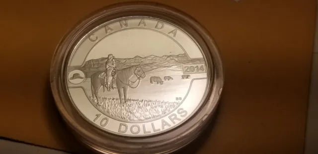 O Canada 2014 Proof Gem $10 Silver Coin The Canadian Cowboy.