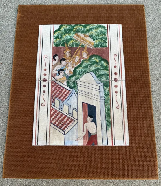 Antique 18/19th Century Buddhist THAI Manuscript Painting on Paper and Pigment.