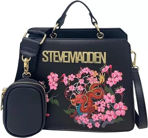 Nwt Steve Madden Bevelyn Dragon Satchel Crossbody Bag W Air Pod Case Black