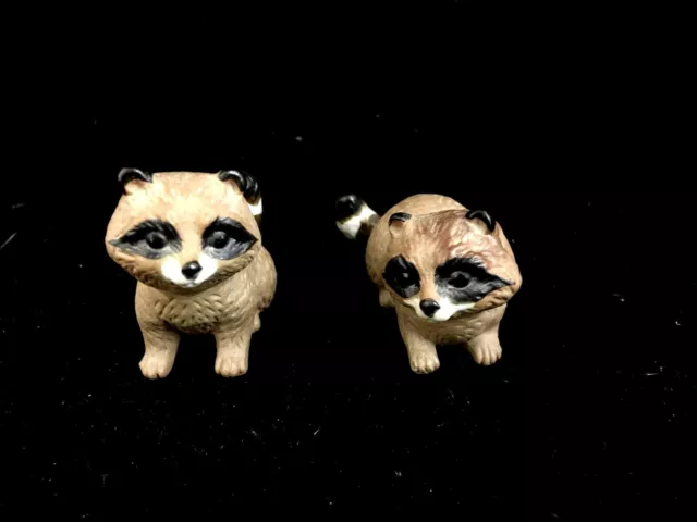 2 Mini Raccoon Figurines- Ceramic Porcelain-Hand Painted-Made in Japan-VTG