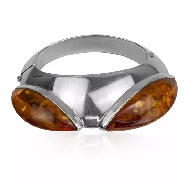 925 Sterling Silver Cognac Genuine Baltic Amber Unique Designer Large Bracelet