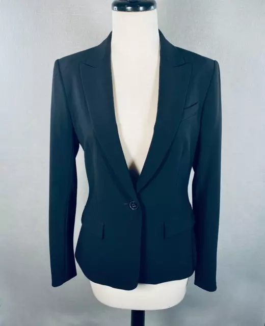 Theory Blazer Jacket Womens 4 Black Wool Blend Single Button Academia