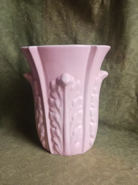 Vtg Red Wing Pottery "Leaf" Pattern 10" Light Pink Color Vase Matte Heavy Glaze