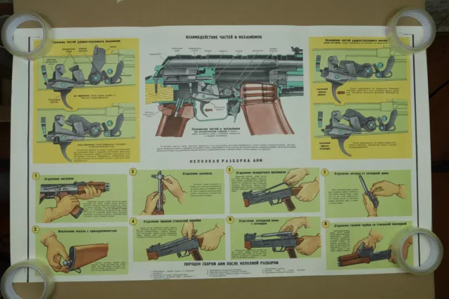 Authentic Soviet Russian USSR Military Poster AKM Kalashnikov Rifle Gun Manual