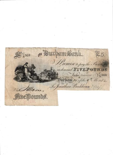 Durham  Bank   5 Pounds  1882